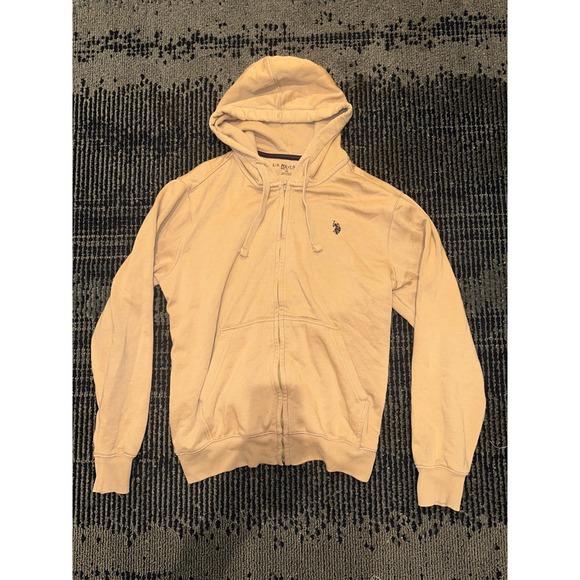 US Polo Assn. Full Zip Hoodie Sweatshirt Mens Medium Beige Casual - Picture 1 of 6